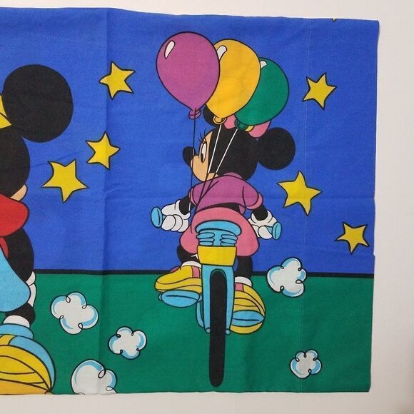 Disney Mickey & Minnie Mouse Vintage Riding Bikes Pillowcase Double Sided Stars - Picture 6 of 9